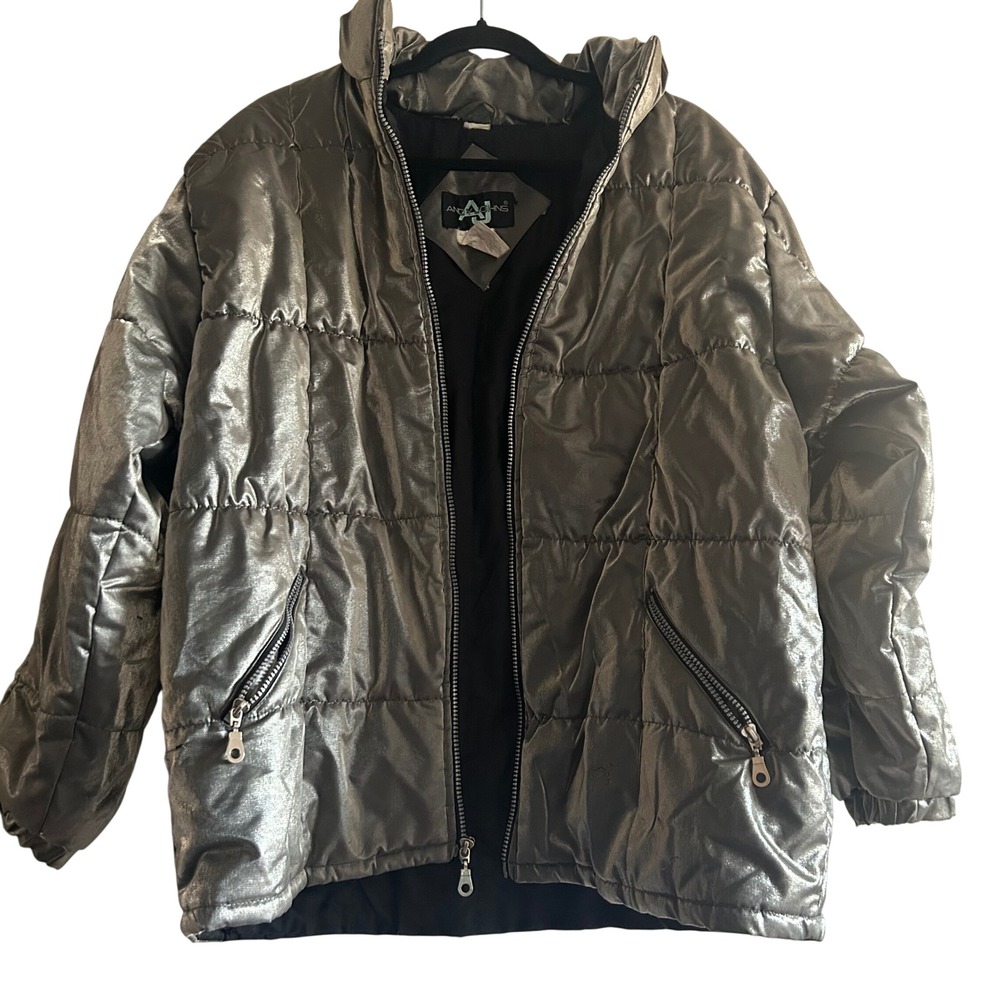 Vintage 80's/90's Puffer‎ Jacket silver metallic Andy johns
